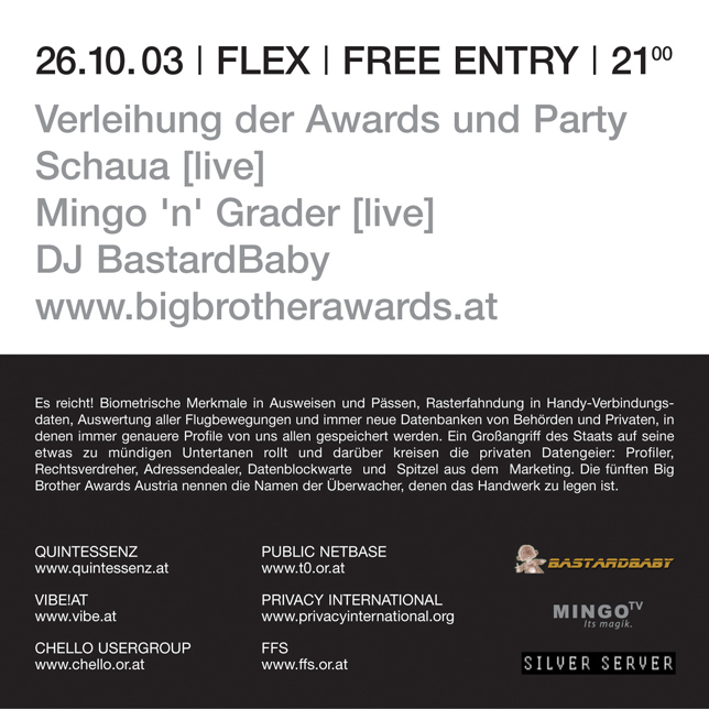 Flyer Big Brother Party 2003